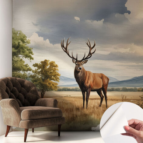 Selbsthaftend Tapete für Wohnzimmer Schlafzimmer Küche - Wanddekoration  Majestätischer Hirsch 250x250 cm