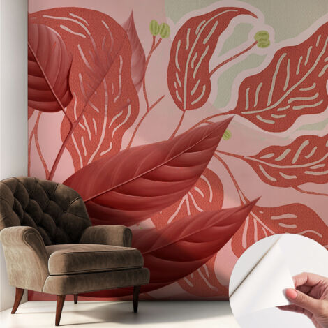 Selbsthaftend Tapete für Wohnzimmer Schlafzimmer Küche - Wanddekoration  Organische Blätter 250x250 cm