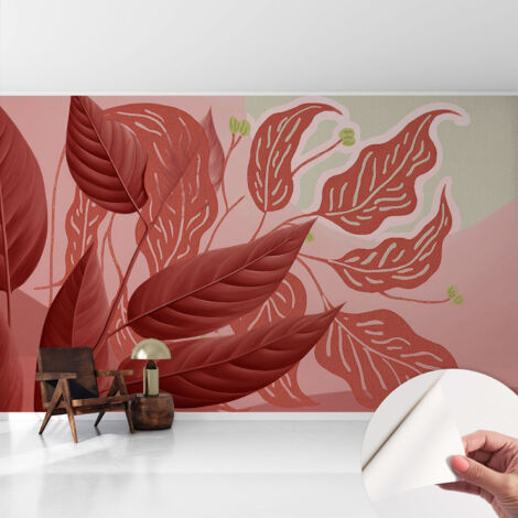 Selbsthaftend Tapete für Wohnzimmer Schlafzimmer Küche - Wanddekoration  Organische Blätter 416x254 cm