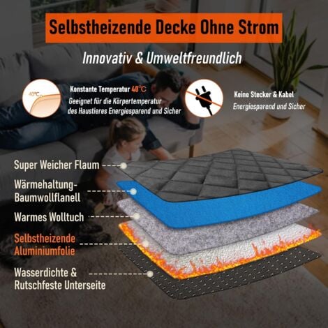 TOOLIVE Selbstheizende Heizmatte für Hunde, 90 x 60 cm, waschbar, wasserdicht und faltbar, Hundedecke, umweltfreundlich, innovatives kabelloses Heizkissen, Haustier-Heizmatte, Grau
