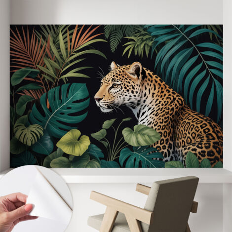 Selbstklebend Tapete - abwaschbar - Arbeitszimmer - Esszimmer- Top Qualität Exotischer Leopard 104x70 cm