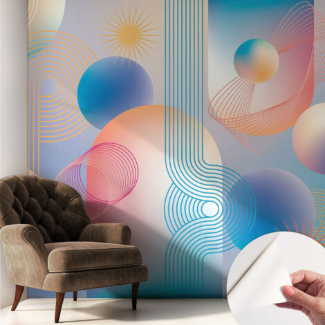 Selbstklebend Tapete - abwaschbar - Arbeitszimmer - Esszimmer- Top Qualität Farbenfrohe Abstraktion 250x250 cm
