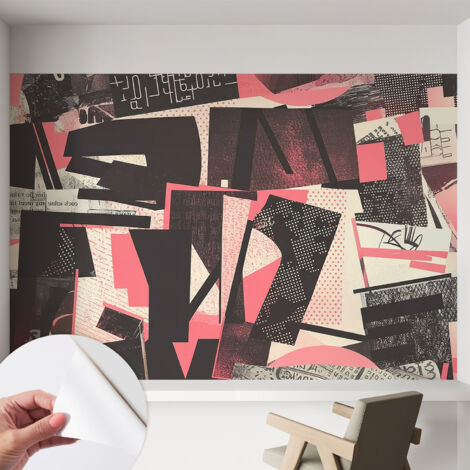 Selbstklebend Tapete - abwaschbar - Arbeitszimmer - Esszimmer- Top Qualität Geometrische Collage 152x104 cm