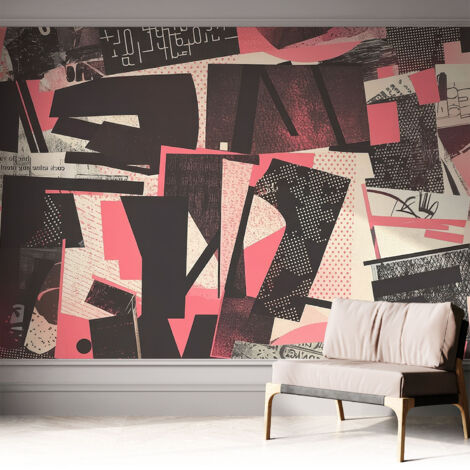 Selbstklebend Tapete - abwaschbar - Arbeitszimmer - Esszimmer- Top Qualität Geometrische Collage 312x219 cm