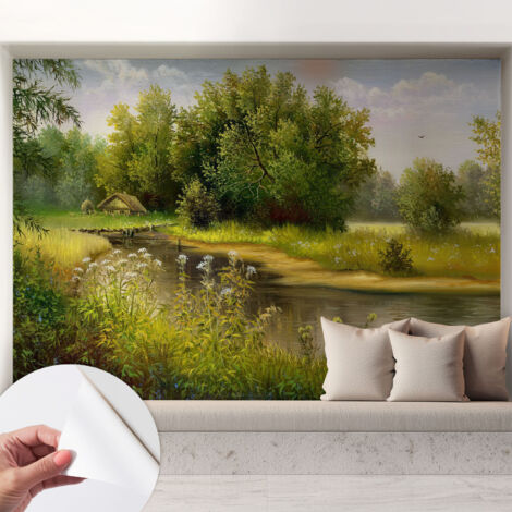 Selbstklebend Tapete - abwaschbar - Arbeitszimmer - Esszimmer- Top Qualität Ländliche Landschaft 208x146 cm
