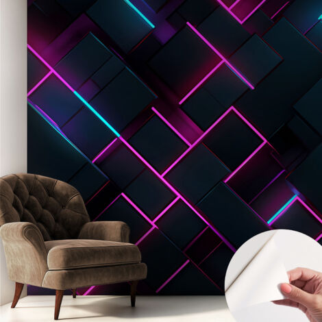 Selbstklebend Tapete - abwaschbar - Arbeitszimmer - Esszimmer- Top Qualität Neonfarbene Geometrie 250x250 cm