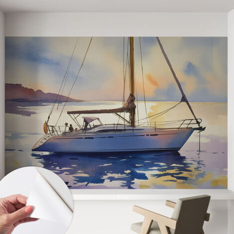 Selbstklebend Tapete - abwaschbar - Arbeitszimmer - Esszimmer- Top Qualität Segelboot im Sonnenuntergang 152x104 cm