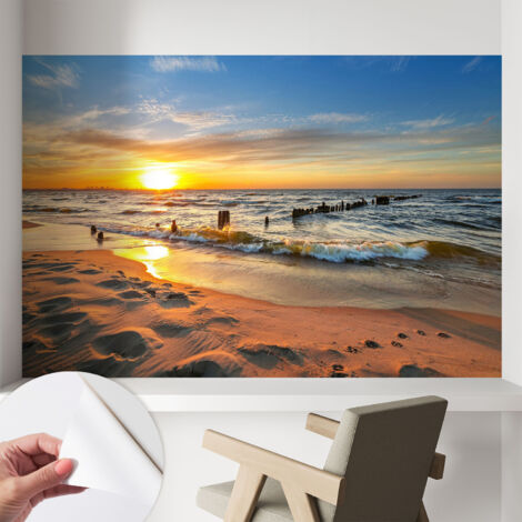 Selbstklebend Tapete - abwaschbar - Arbeitszimmer - Esszimmer- Top Qualität Sonnenuntergang am Strand 104x70 cm
