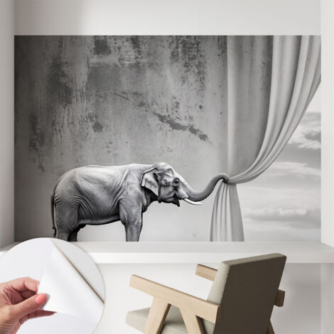 Selbstklebend Tapete - abwaschbar - Arbeitszimmer - Esszimmer- Top Qualität Surrealistischer Elefant 104x70 cm