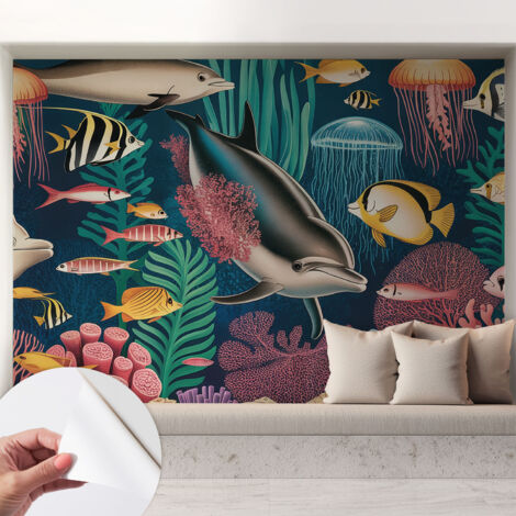 Selbstklebend Tapete - abwaschbar - Arbeitszimmer - Esszimmer- Top Qualität Unterwasserfauna 208x146 cm