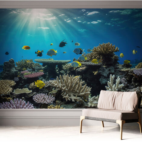 Selbstklebend Tapete - abwaschbar - Arbeitszimmer - Esszimmer- Top Qualität Unterwasserwelt 312x219 cm