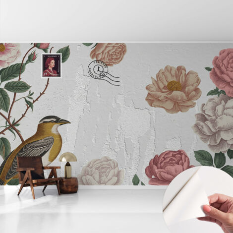Selbstklebend Tapete - abwaschbar - Arbeitszimmer - Esszimmer- Top Qualität Vintage-Blumen 416x254 cm