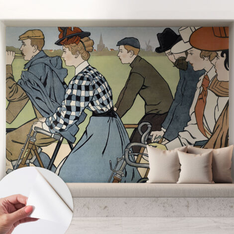 Selbstklebend Tapete - abwaschbar - Arbeitszimmer - Esszimmer- Top Qualität Vintage-Radfahrer 208x146 cm