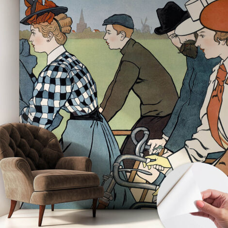 Selbstklebend Tapete - abwaschbar - Arbeitszimmer - Esszimmer- Top Qualität Vintage-Radfahrer 250x250 cm