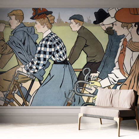 Selbstklebend Tapete - abwaschbar - Arbeitszimmer - Esszimmer- Top Qualität Vintage-Radfahrer 312x219 cm