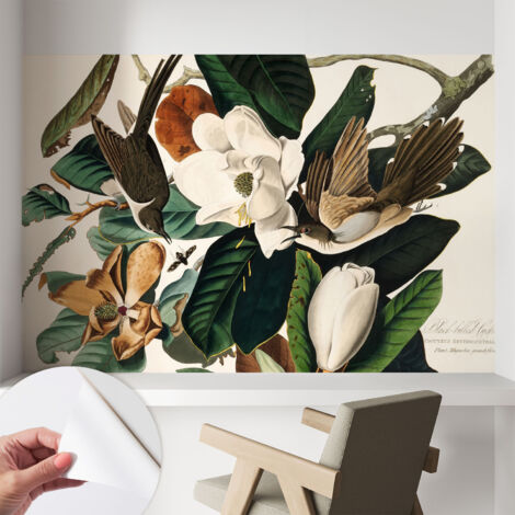 Selbstklebend Tapete - abwaschbar - Arbeitszimmer - Esszimmer- Top Qualität Vögel und Magnolien 104x70 cm