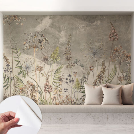 Selbstklebend Tapete - abwaschbar - Arbeitszimmer - Esszimmer- Top Qualität Wiesenpflanzen 208x146 cm