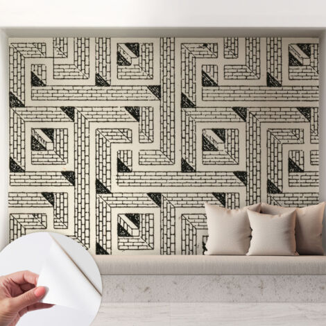 Selbstklebend Tapete - abwaschbar - Arbeitszimmer - Esszimmer- Top Qualität Ziegel-Labyrinth 208x146 cm