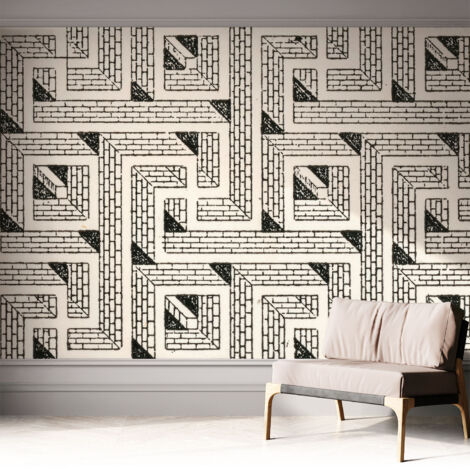 Selbstklebend Tapete - abwaschbar - Arbeitszimmer - Esszimmer- Top Qualität Ziegel-Labyrinth 312x219 cm