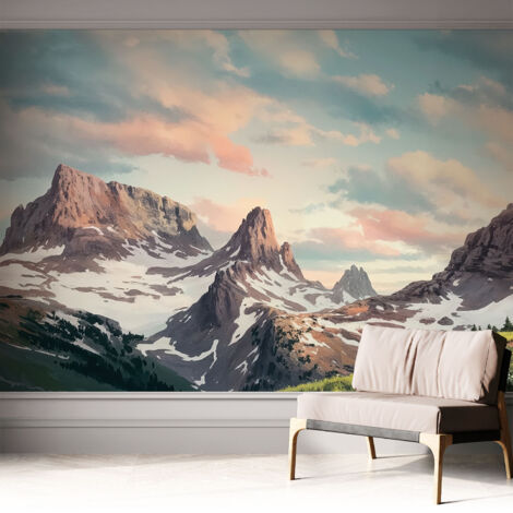 Selbstklebend Tapete - abwaschbar - Raumgestaltung  Schlafzimmer Wohnzimmer Tapete Bergpanorama 312x219 cm