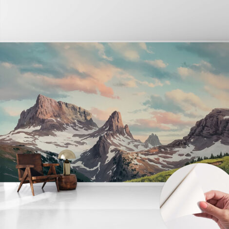 Selbstklebend Tapete - abwaschbar - Raumgestaltung  Schlafzimmer Wohnzimmer Tapete Bergpanorama 416x254 cm