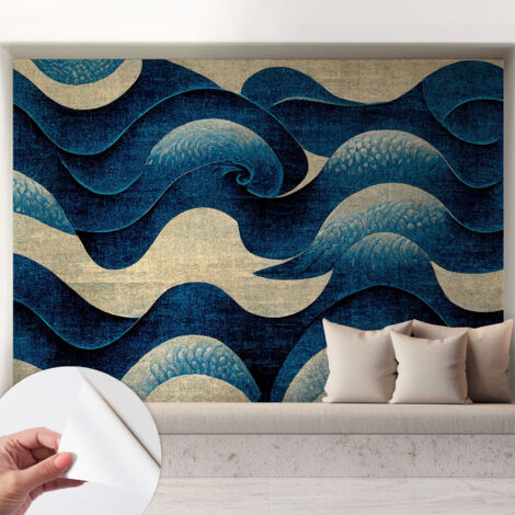 Selbstklebend Tapete - abwaschbar - Raumgestaltung  Schlafzimmer Wohnzimmer Tapete Blaue Wellen 208x146 cm