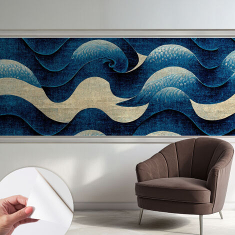 Selbstklebend Tapete - abwaschbar - Raumgestaltung  Schlafzimmer Wohnzimmer Tapete Blaue Wellen 250x104 cm