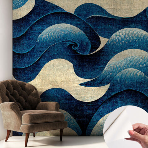 Selbstklebend Tapete - abwaschbar - Raumgestaltung  Schlafzimmer Wohnzimmer Tapete Blaue Wellen 250x250 cm