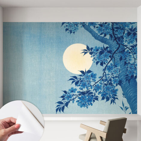 Selbstklebend Tapete - abwaschbar - Raumgestaltung  Schlafzimmer Wohnzimmer Tapete Blumenmond 152x104 cm
