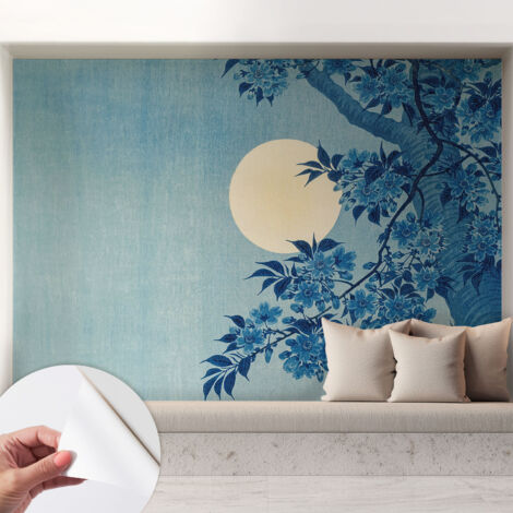 Selbstklebend Tapete - abwaschbar - Raumgestaltung  Schlafzimmer Wohnzimmer Tapete Blumenmond 208x146 cm