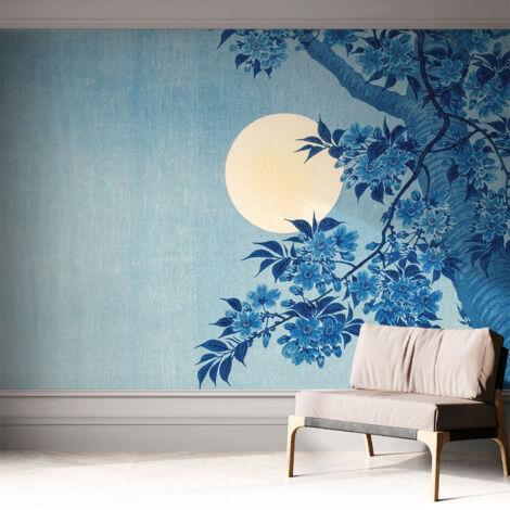 Selbstklebend Tapete - abwaschbar - Raumgestaltung  Schlafzimmer Wohnzimmer Tapete Blumenmond 312x219 cm