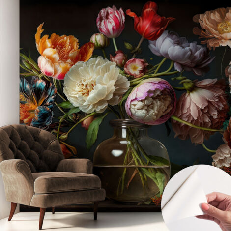 Selbstklebend Tapete - abwaschbar - Raumgestaltung  Schlafzimmer Wohnzimmer Tapete Blumenstrauß 250x250 cm