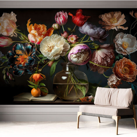 Selbstklebend Tapete - abwaschbar - Raumgestaltung  Schlafzimmer Wohnzimmer Tapete Blumenstrauß 312x219 cm