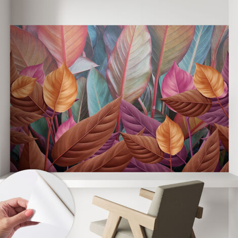 Selbstklebend Tapete - abwaschbar - Raumgestaltung  Schlafzimmer Wohnzimmer Tapete Bunte Blätter 104x70 cm