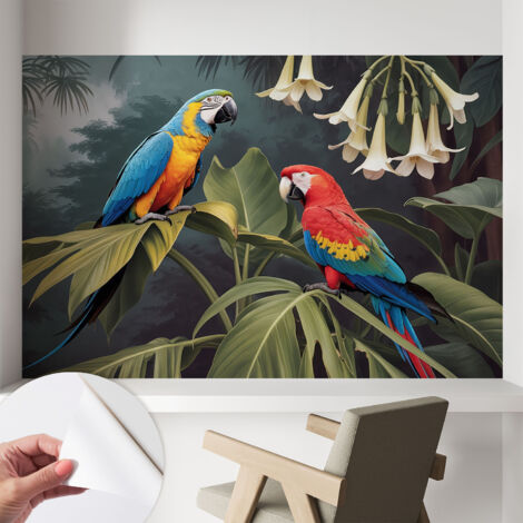 Selbstklebend Tapete - abwaschbar - Raumgestaltung  Schlafzimmer Wohnzimmer Tapete Bunte Papageien 104x70 cm