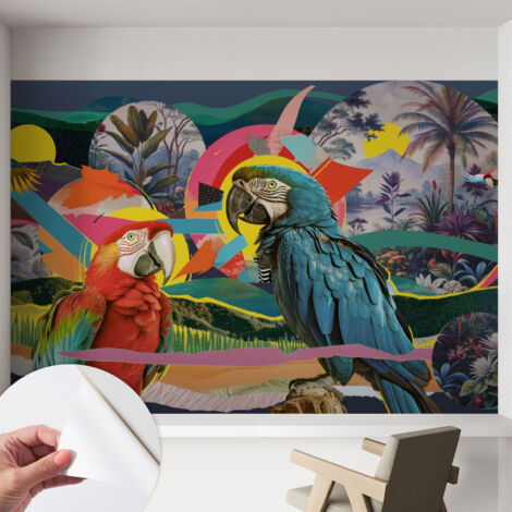 Selbstklebend Tapete - abwaschbar - Raumgestaltung  Schlafzimmer Wohnzimmer Tapete Exotische Vögel 152x104 cm