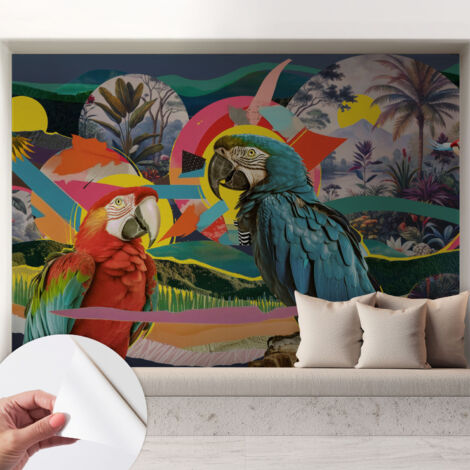 Selbstklebend Tapete - abwaschbar - Raumgestaltung  Schlafzimmer Wohnzimmer Tapete Exotische Vögel 208x146 cm