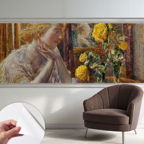 Selbstklebend Tapete - abwaschbar - Raumgestaltung  Schlafzimmer Wohnzimmer Tapete Frau mit Rosen 250x104 cm
