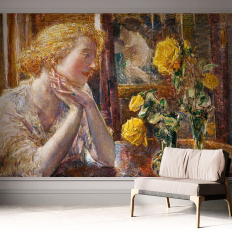 Selbstklebend Tapete - abwaschbar - Raumgestaltung  Schlafzimmer Wohnzimmer Tapete Frau mit Rosen 312x219 cm