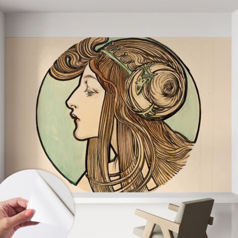 Selbstklebend Tapete - abwaschbar - Raumgestaltung  Schlafzimmer Wohnzimmer Tapete Jugendstil-Porträt 152x104 cm