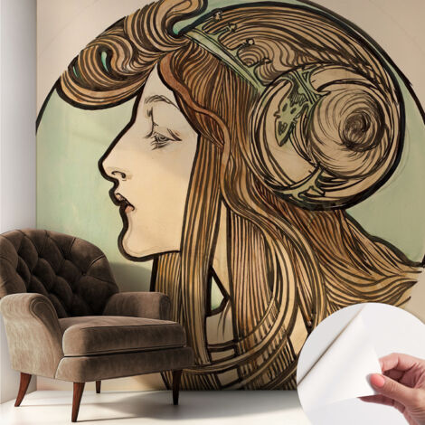 Selbstklebend Tapete - abwaschbar - Raumgestaltung  Schlafzimmer Wohnzimmer Tapete Jugendstil-Porträt 250x250 cm