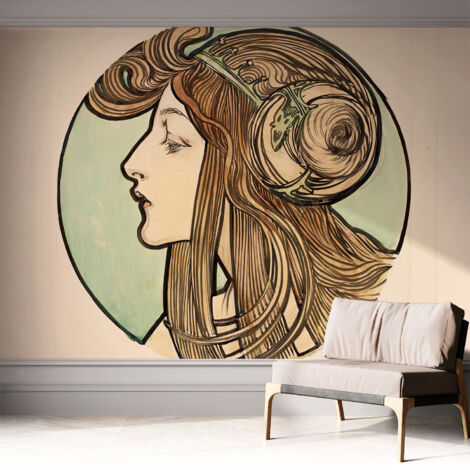 Selbstklebend Tapete - abwaschbar - Raumgestaltung  Schlafzimmer Wohnzimmer Tapete Jugendstil-Porträt 312x219 cm