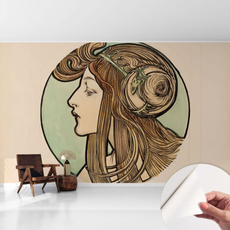 Selbstklebend Tapete - abwaschbar - Raumgestaltung  Schlafzimmer Wohnzimmer Tapete Jugendstil-Porträt 416x254 cm
