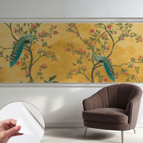 Selbstklebend Tapete - abwaschbar - Raumgestaltung  Schlafzimmer Wohnzimmer Tapete Pfauenbäume 250x104 cm