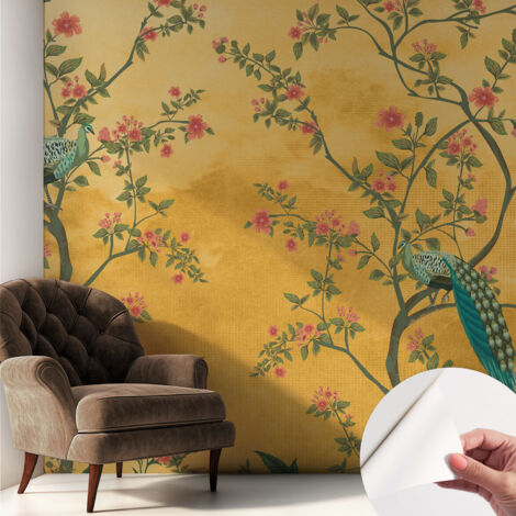 Selbstklebend Tapete - abwaschbar - Raumgestaltung  Schlafzimmer Wohnzimmer Tapete Pfauenbäume 250x250 cm
