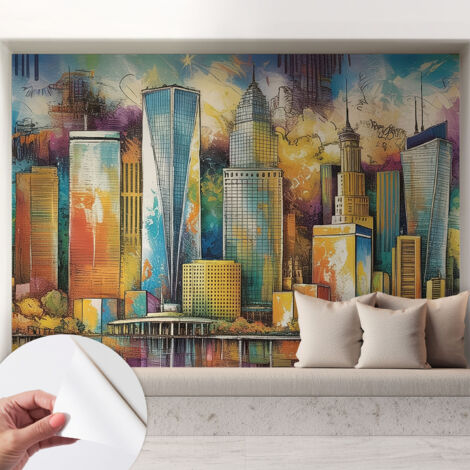 Selbstklebend Tapete - abwaschbar - Raumgestaltung  Schlafzimmer Wohnzimmer Tapete Stadtpanorama 208x146 cm