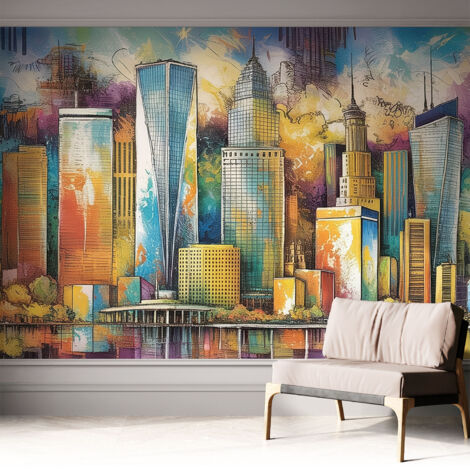 Selbstklebend Tapete - abwaschbar - Raumgestaltung  Schlafzimmer Wohnzimmer Tapete Stadtpanorama 312x219 cm