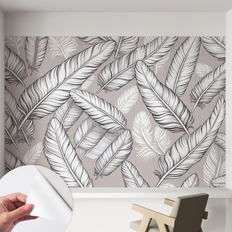 Selbstklebend Tapete - abwaschbar - Raumgestaltung  Schlafzimmer Wohnzimmer Tapete Zarte Federn 152x104 cm
