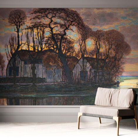 Selbstklebend Tapete modern - Wanddeko für Küche - Klebefolie Wand - luxus Look Abendlandschaft 312x219 cm