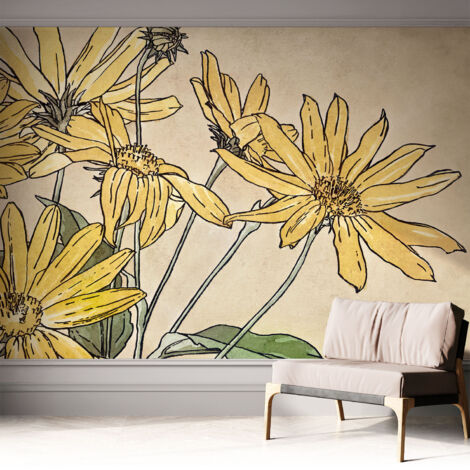 Selbstklebend Tapete modern - Wanddeko für Küche - Klebefolie Wand - luxus Look Aquarellblumen 312x219 cm